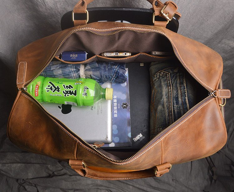 Retro First Layer Cowhide Men's Portable Large Capacity Luggage Bag - IVOIRART.COM