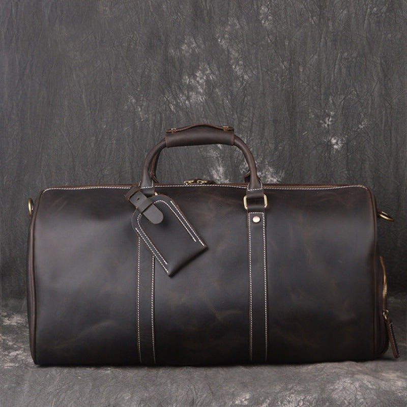 Retro First Layer Cowhide Men's Portable Large Capacity Luggage Bag - IVOIRART.COM