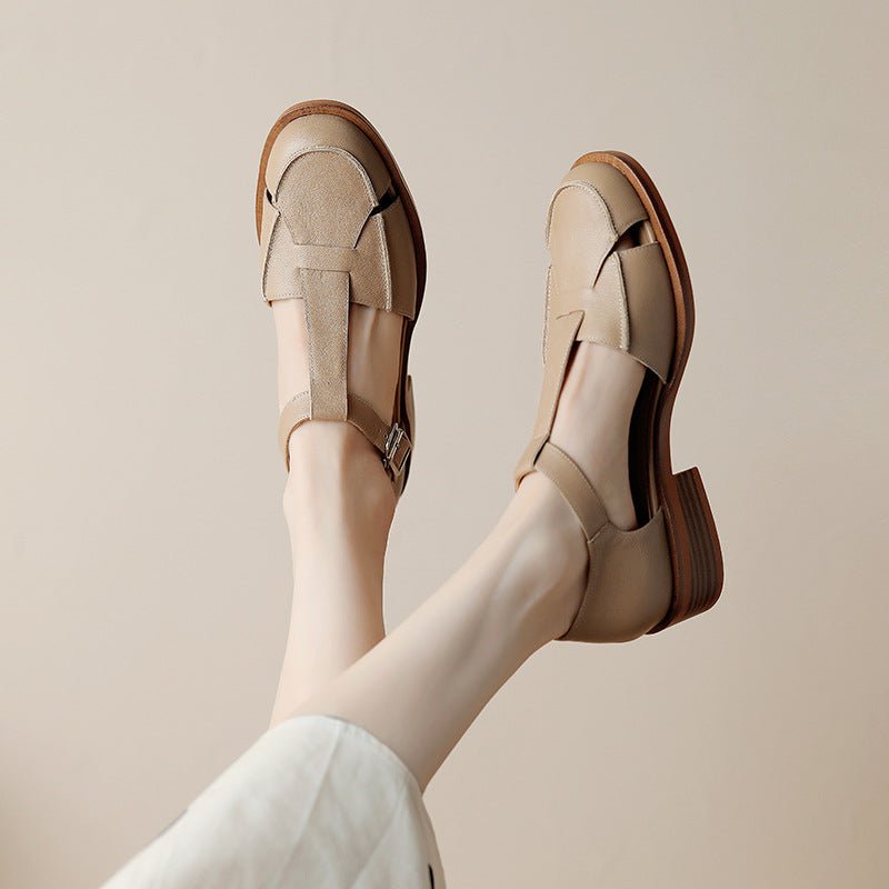 Retro Flat Bottom Women's Sandals Hollowed Toe Box - IVOIRART.COM