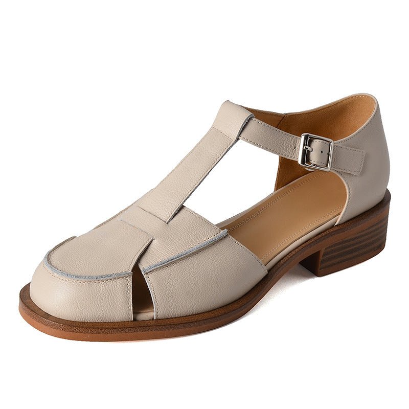 Retro Flat Bottom Women's Sandals Hollowed Toe Box - IVOIRART.COM