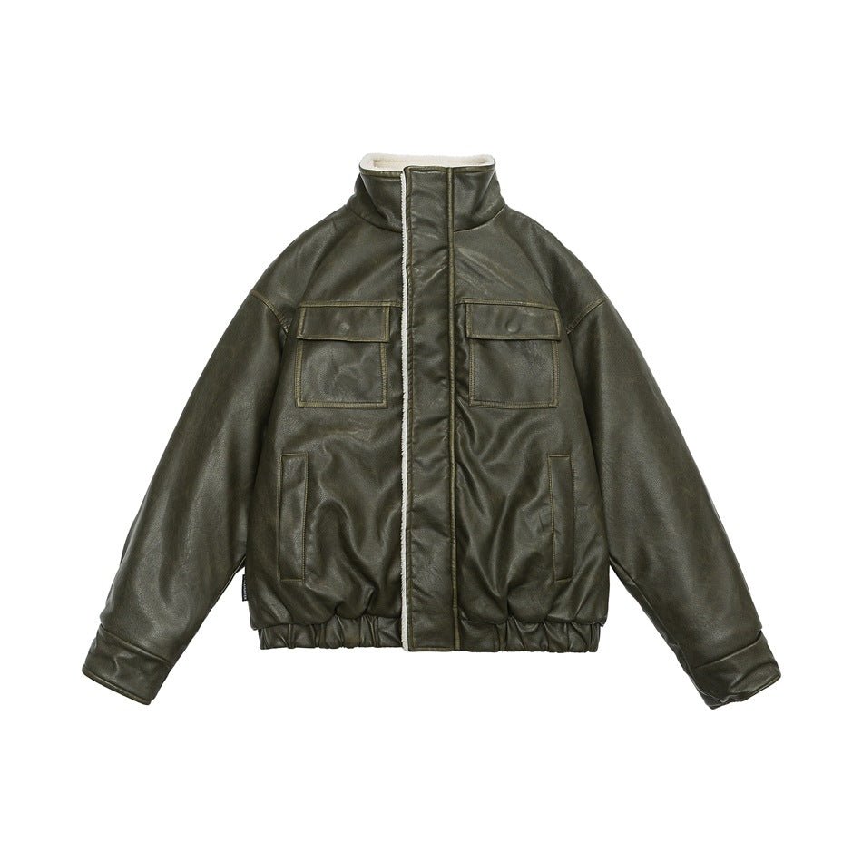 Retro Neutral Maillard Lamb Fur Coat Loose Leather Jacket Coat - IVOIRART.COM