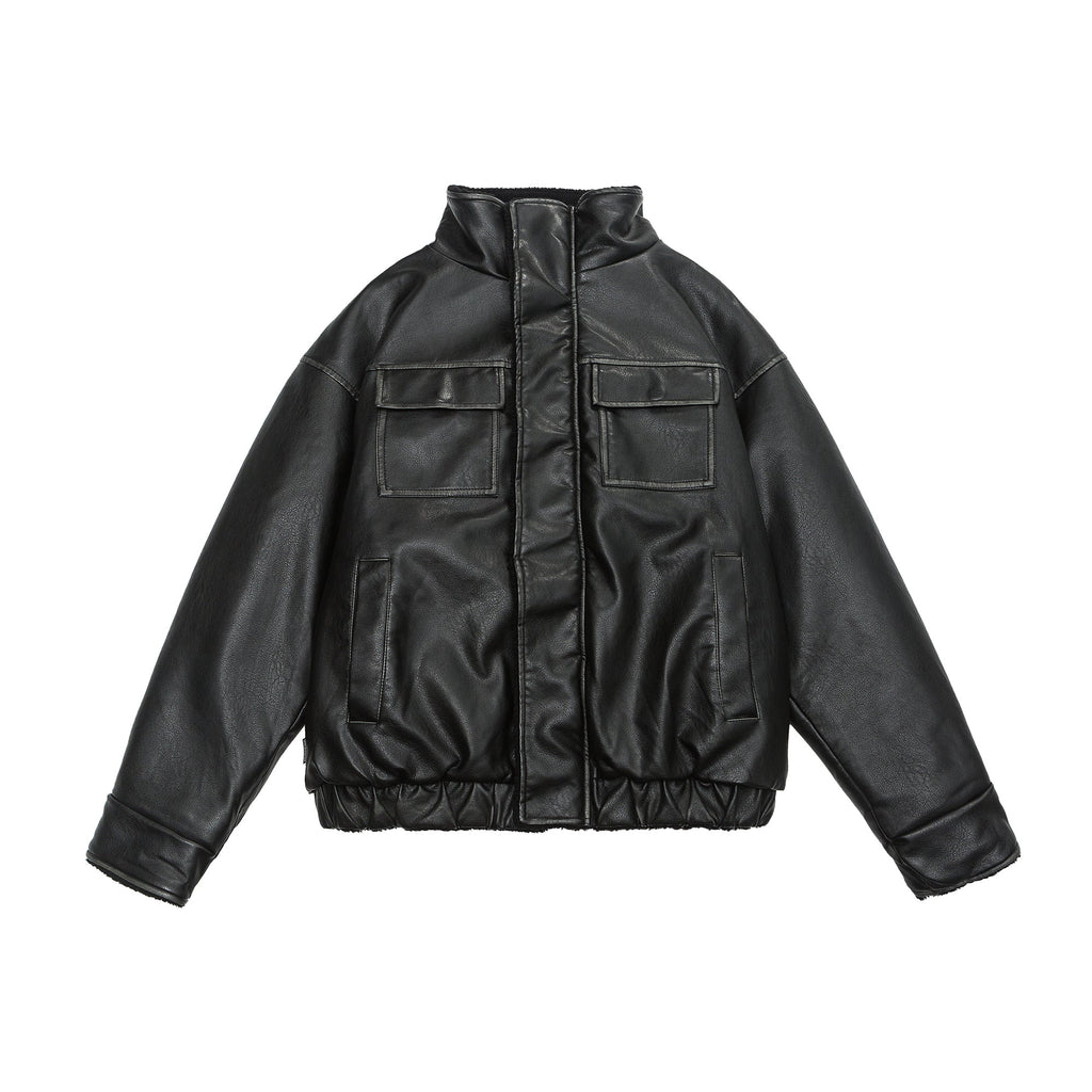 Retro Neutral Maillard Lamb Fur Coat Loose Leather Jacket Coat - IVOIRART.COM
