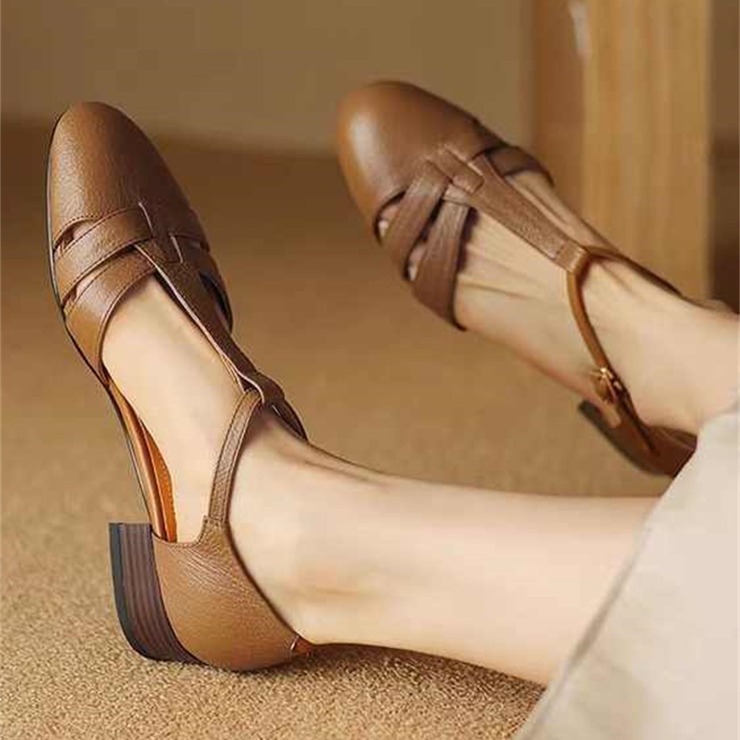 Retro Soft Sheep Leather Bag Head Sandals For Women - IVOIRART.COM