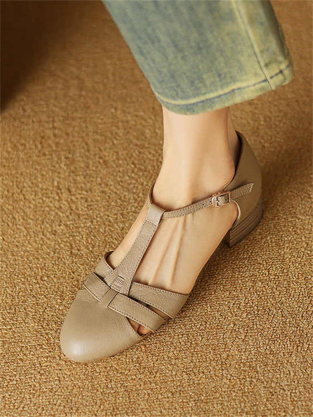 Retro Soft Sheep Leather Bag Head Sandals For Women - IVOIRART.COM