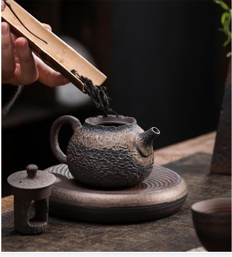 Retro Stoneware Teapot Stone Handmade Ceramic Kettle Chinese Tea Ceremony Supplies - IVOIRART.COM