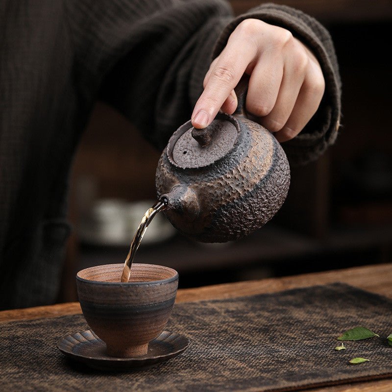 Retro Stoneware Teapot Stone Handmade Ceramic Kettle Chinese Tea Ceremony Supplies - IVOIRART.COM