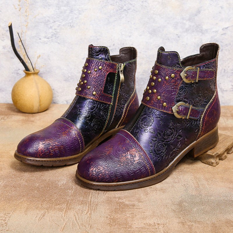 Retro Womens Rivet Belt Buckle Fashion Boots - IVOIRART.COM