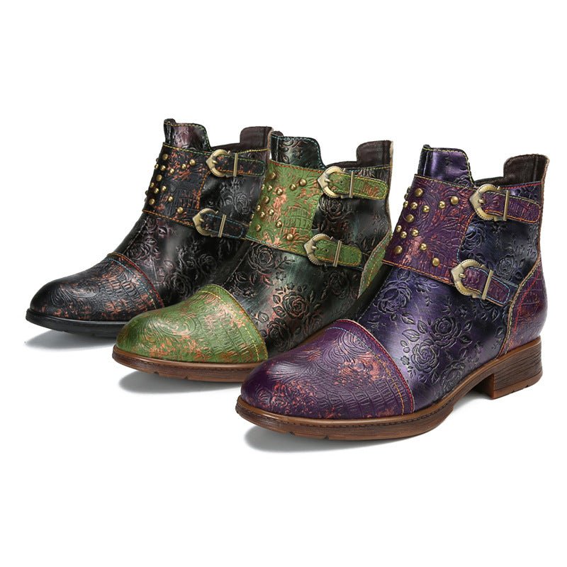 Retro Womens Rivet Belt Buckle Fashion Boots - IVOIRART.COM