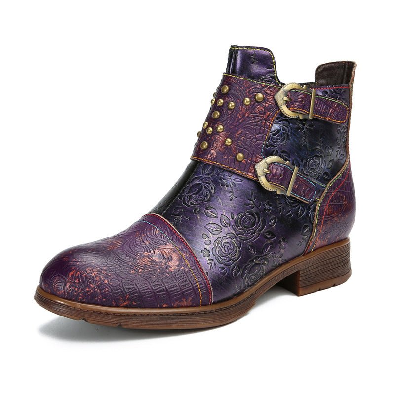 Retro Womens Rivet Belt Buckle Fashion Boots - IVOIRART.COM