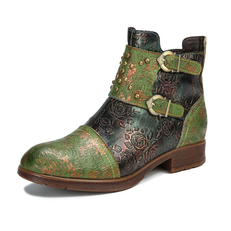 Retro Womens Rivet Belt Buckle Fashion Boots - IVOIRART.COM