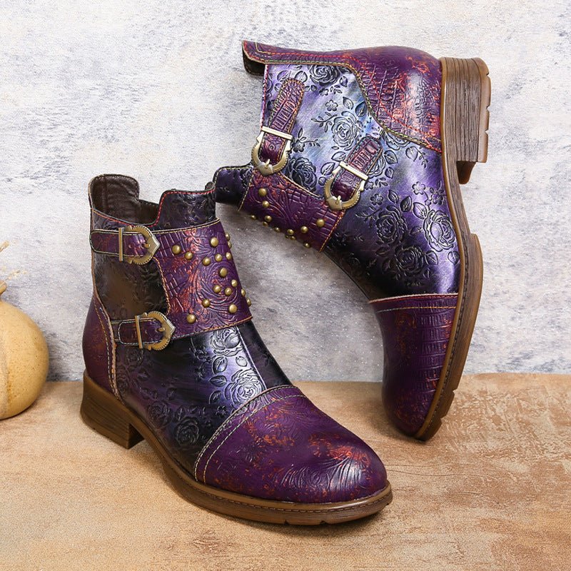 Retro Womens Rivet Belt Buckle Fashion Boots - IVOIRART.COM