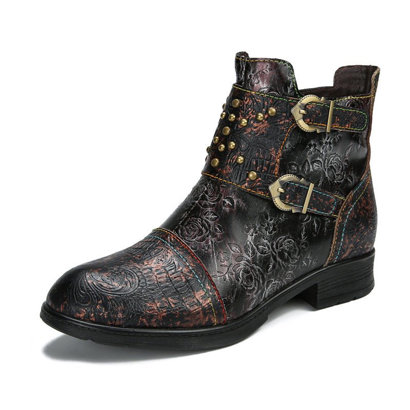 Retro Womens Rivet Belt Buckle Fashion Boots - IVOIRART.COM