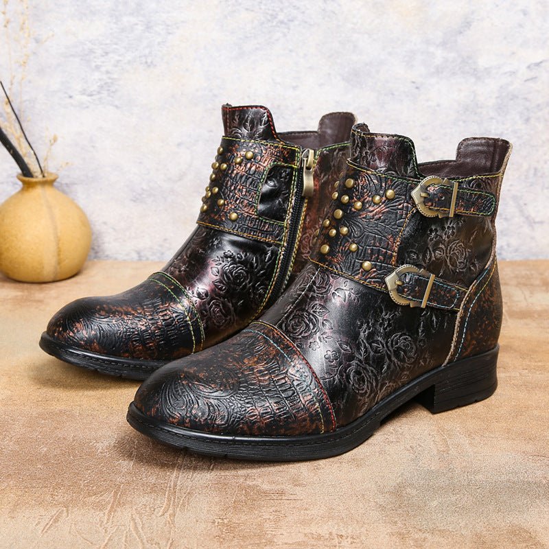 Retro Womens Rivet Belt Buckle Fashion Boots - IVOIRART.COM