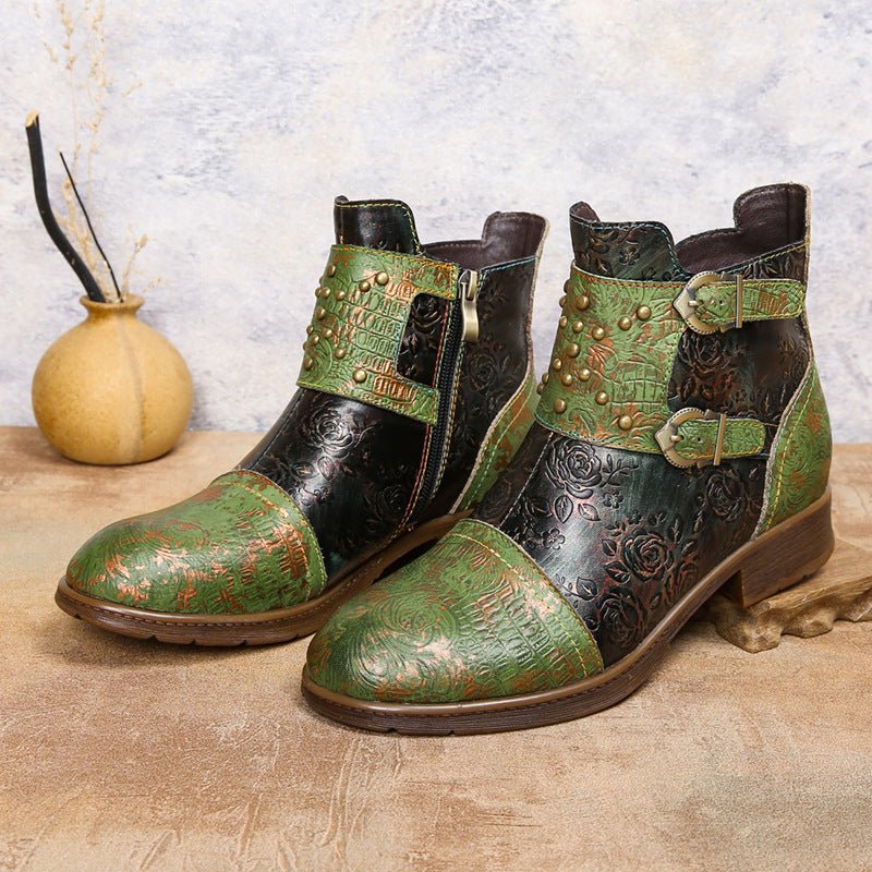 Retro Womens Rivet Belt Buckle Fashion Boots - IVOIRART.COM