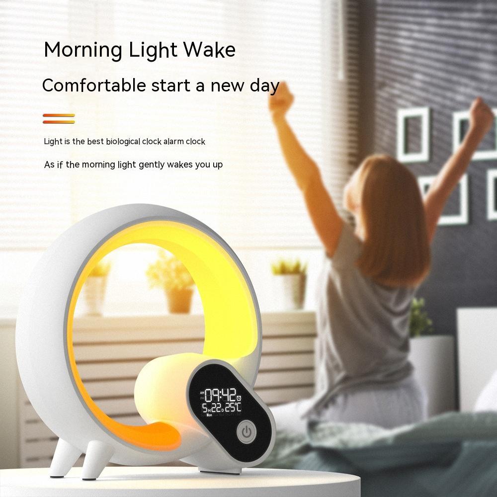 Réveil Analogique Créatif Q avec Affichage Digital, Lumière d'Aube, Audio Bluetooth et Ambiance Colorée Intelligente - IVOIRART.COM