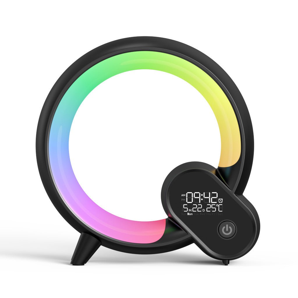 Réveil Analogique Créatif Q avec Affichage Digital, Lumière d'Aube, Audio Bluetooth et Ambiance Colorée Intelligente - IVOIRART.COM