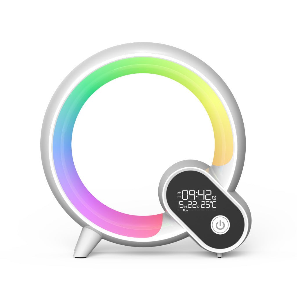 Réveil Analogique Créatif Q avec Affichage Digital, Lumière d'Aube, Audio Bluetooth et Ambiance Colorée Intelligente - IVOIRART.COM