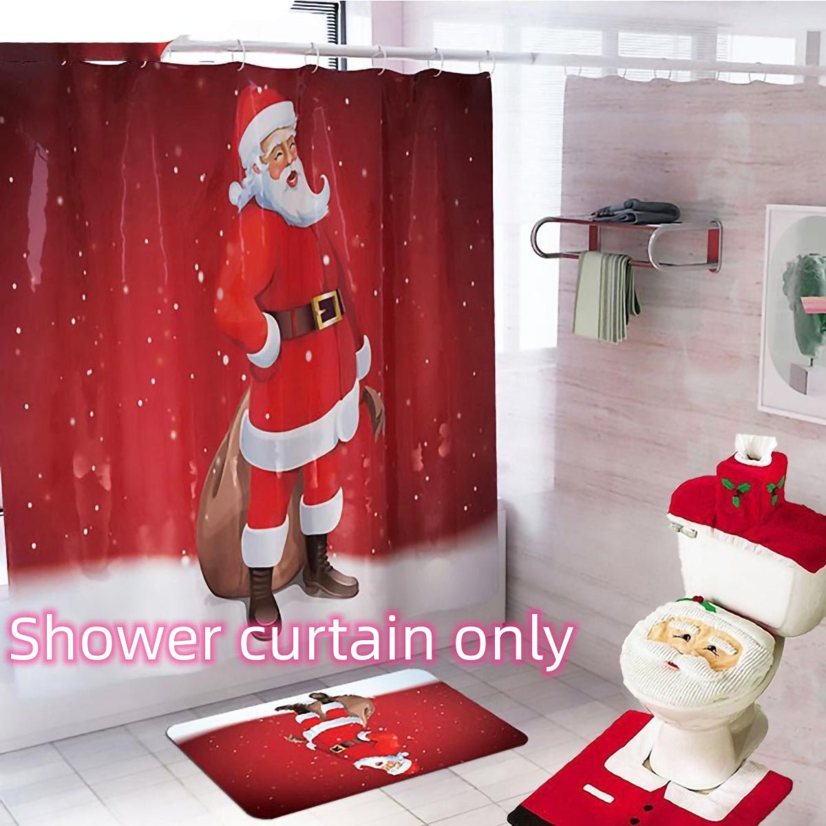 Rideau de Douche Noël Père Noël et Décorations de Toilette pour Salle de Bain - IVOIRART.COM