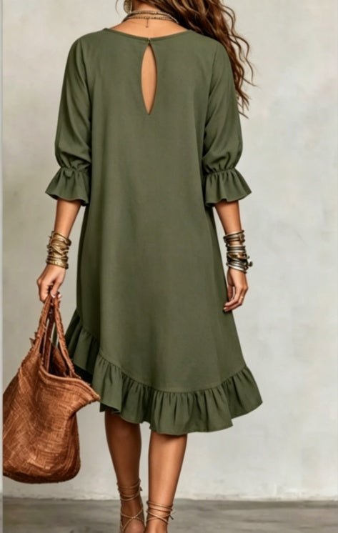 Robe 2026 Neuve à Volants, Manches Mi - longues Amples et Style Bohème Relax - IVOIRART.COM