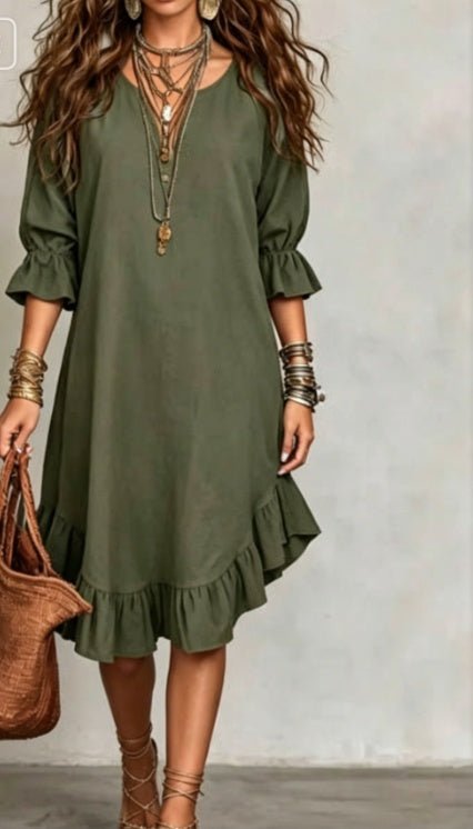 Robe 2026 Neuve à Volants, Manches Mi - longues Amples et Style Bohème Relax - IVOIRART.COM