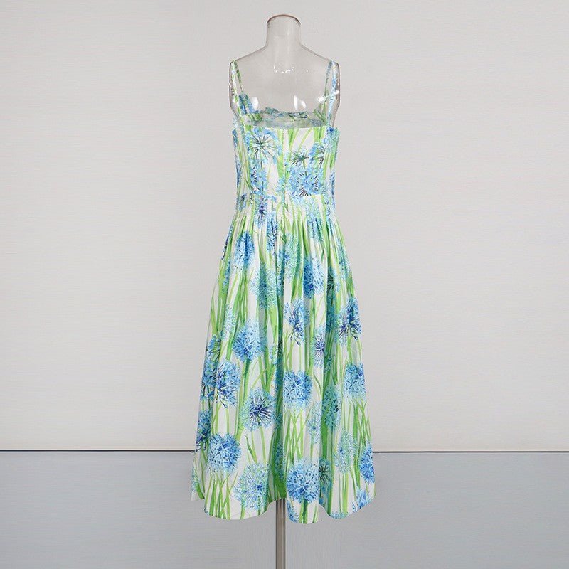 Robe à bretelles taille haute imprimé floral, coupe légère en polyester estivale - IVOIRART.COM