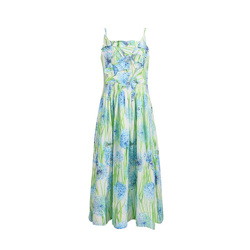 Robe à bretelles taille haute imprimé floral, coupe légère en polyester estivale - IVOIRART.COM