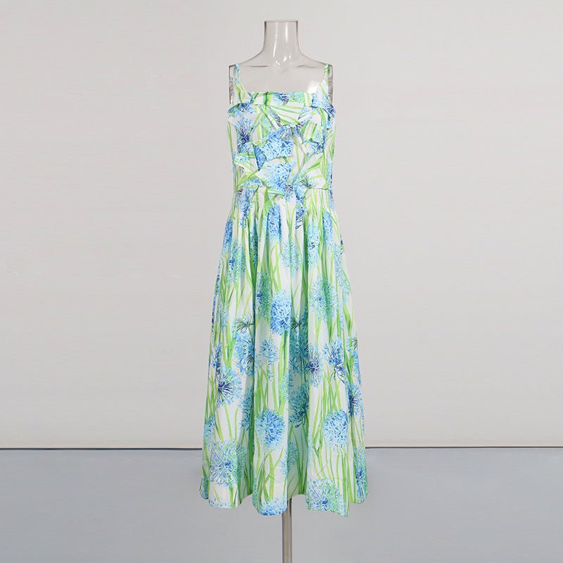 Robe à bretelles taille haute imprimé floral, coupe légère en polyester estivale - IVOIRART.COM