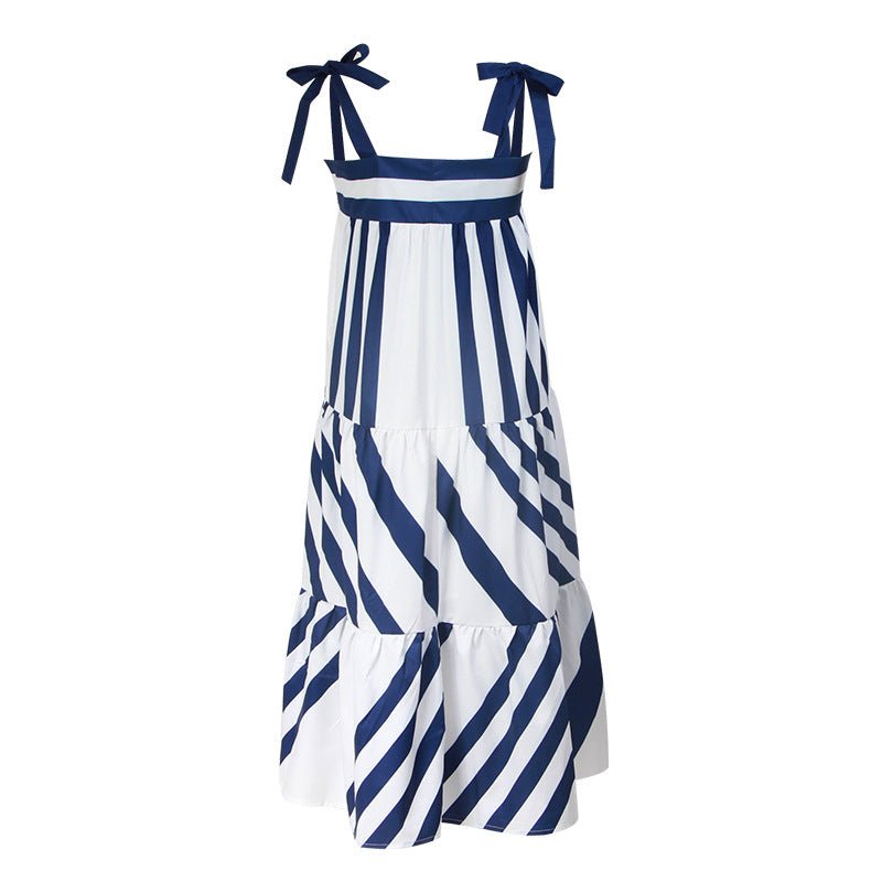 Robe ample rayée à bretelles tour de cou, taille haute, style street, coton SML - IVOIRART.COM