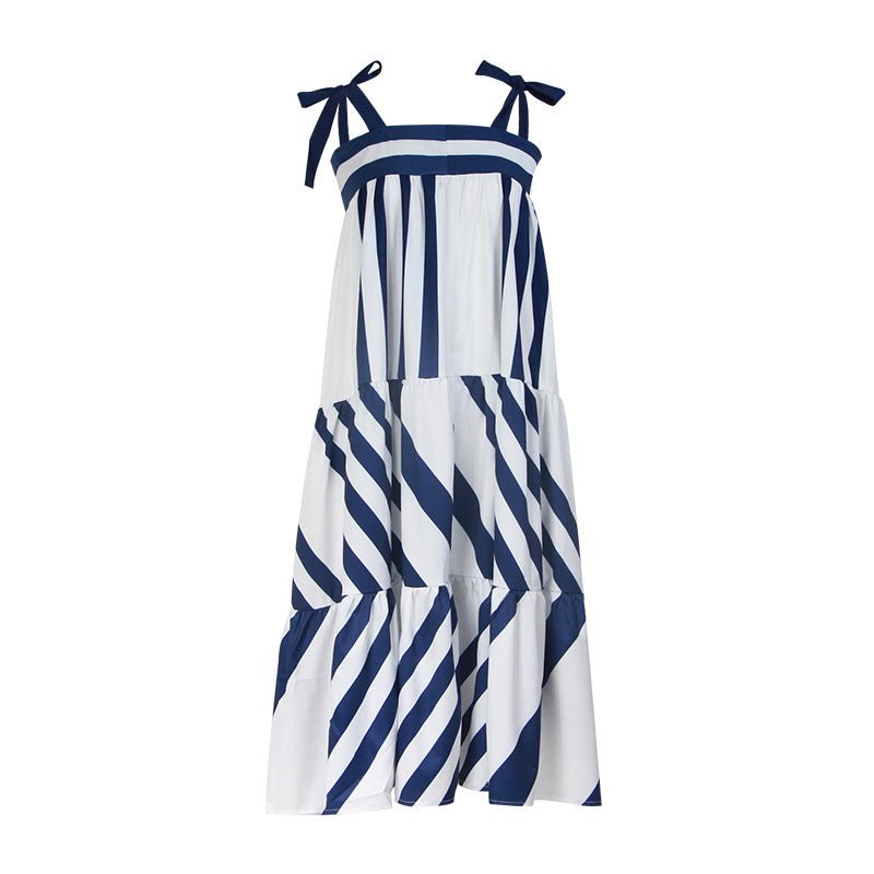 Robe ample rayée à bretelles tour de cou, taille haute, style street, coton SML - IVOIRART.COM