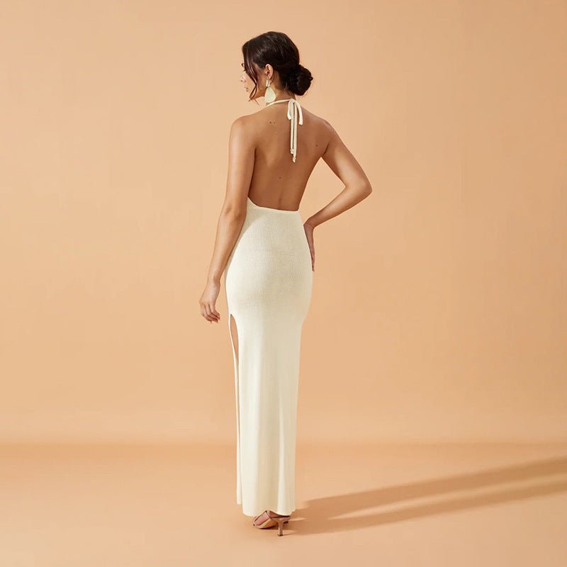 Robe-blouse tricotée slim sexy pour femme sans manches en polyester blanc épuré! - IVOIRART.COM