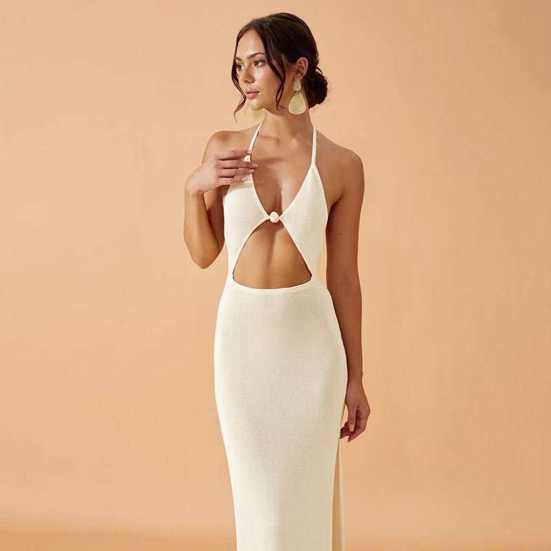 Robe-blouse tricotée slim sexy pour femme sans manches en polyester blanc épuré! - IVOIRART.COM