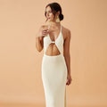 Robe-blouse tricotée slim sexy pour femme sans manches en polyester blanc épuré! - IVOIRART.COM