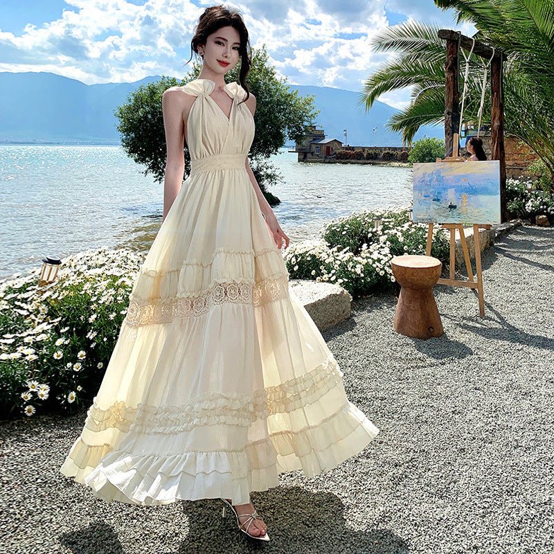 Robe Bohème Séduisante à Col Halter Style Français pour Femme, Chic et Élégante - IVOIRART.COM