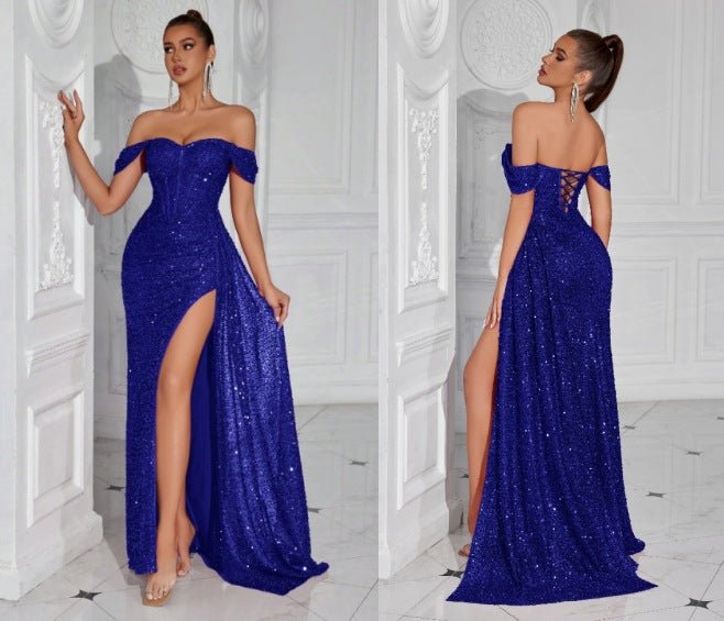 Robe bustier moulante à perles et sequins - Glamour soirée, maxi fendue élégante - IVOIRART.COM