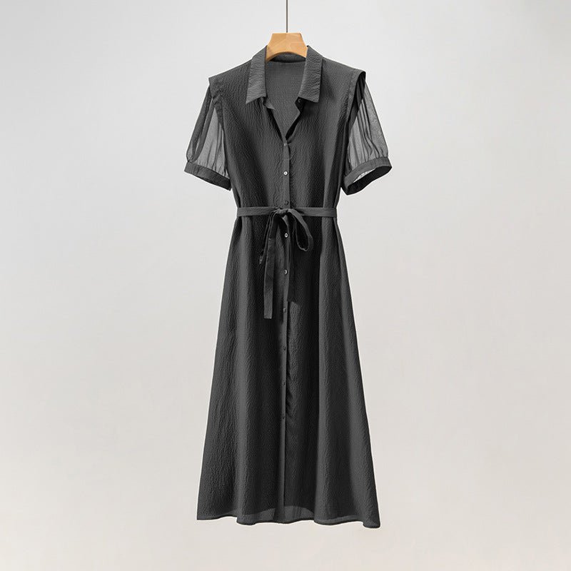 Robe chemise en soie jacquard pour femme, mi-longue, élégante pour le quotidien. - IVOIRART.COM