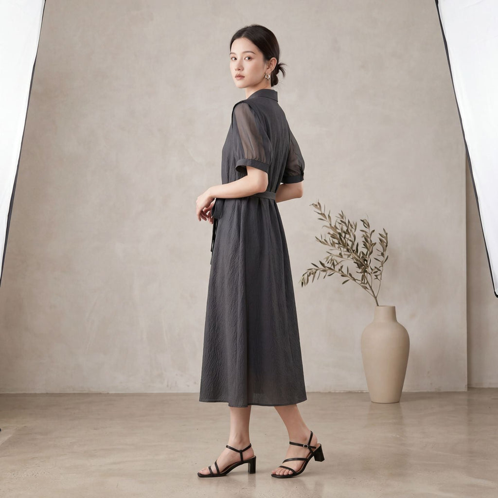 Robe chemise en soie jacquard pour femme, mi-longue, élégante pour le quotidien. - IVOIRART.COM
