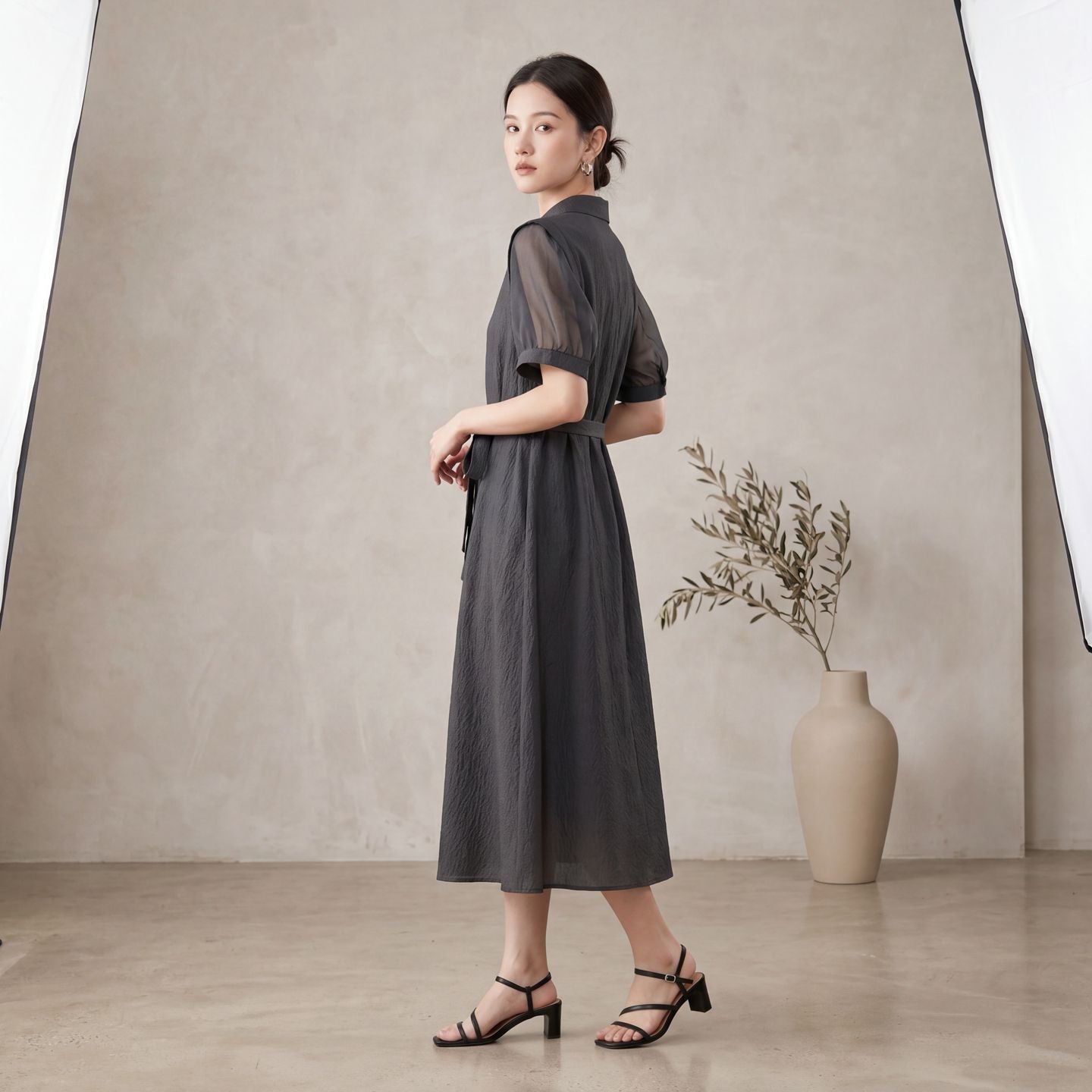 Robe chemise en soie jacquard pour femme, mi-longue, élégante pour le quotidien. - IVOIRART.COM