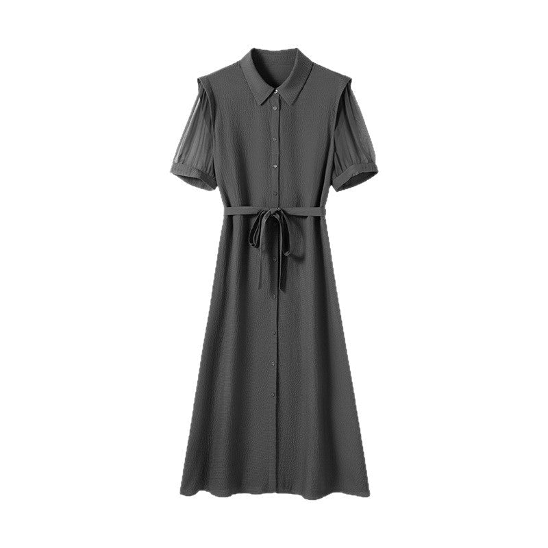 Robe chemise en soie jacquard pour femme, mi-longue, élégante pour le quotidien. - IVOIRART.COM
