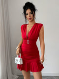Robe courte ajustée pour femme avec ourlet queue de poisson, style mini rouge - IVOIRART.COM