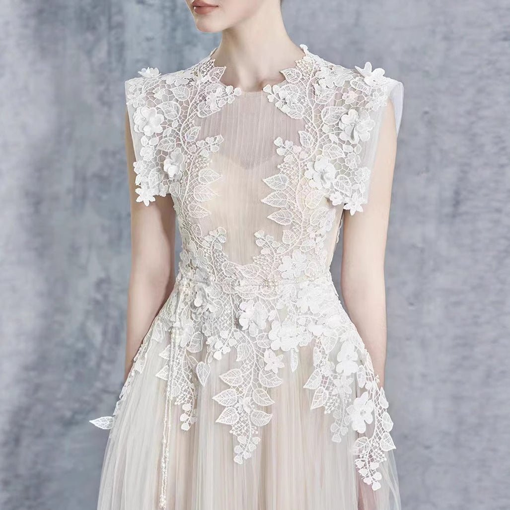 Robe crochet en dentelle taille cintrée style féerique mi-longueur, polyester - IVOIRART.COM