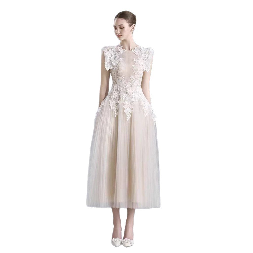 Robe crochet en dentelle taille cintrée style féerique mi-longueur, polyester - IVOIRART.COM