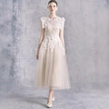 Robe crochet en dentelle taille cintrée style féerique mi-longueur, polyester - IVOIRART.COM
