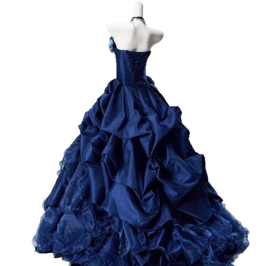 Robe de bal bustier bleue haut de gamme finement ornée pour soirées et banquets - IVOIRART.COM