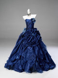 Robe de bal bustier bleue haut de gamme finement ornée pour soirées et banquets - IVOIRART.COM