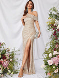 Robe de soirée élégante épaule nue à fente haute, style glamour et raffinement - IVOIRART.COM