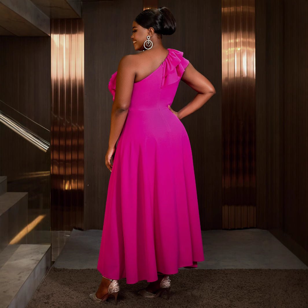 Robe de soirée femme asymétrique une épaule, longue, élégante et raffinée - IVOIRART.COM
