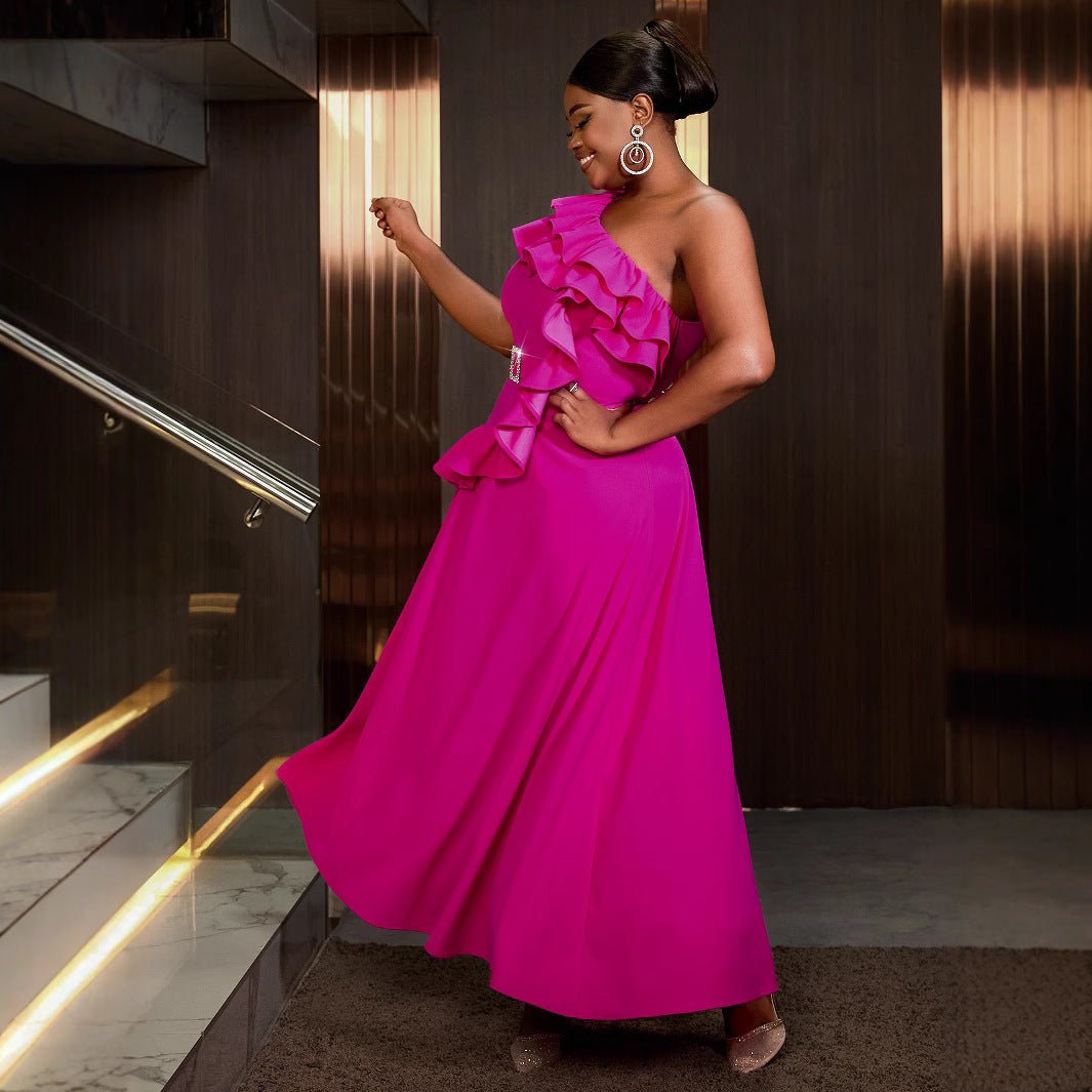 Robe de soirée femme asymétrique une épaule, longue, élégante et raffinée - IVOIRART.COM