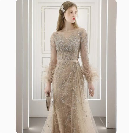 Robe de soirée incrustée de diamants et perles style coréen, longue, élégante - IVOIRART.COM