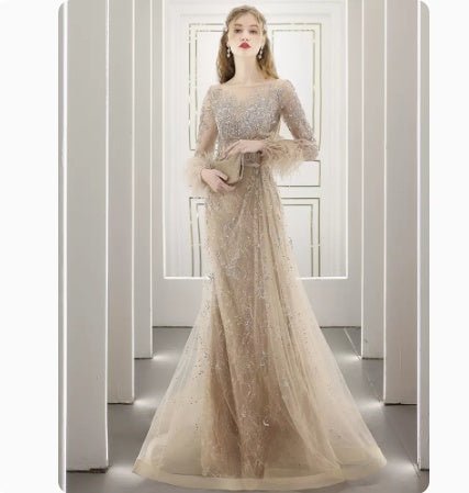 Robe de soirée incrustée de diamants et perles style coréen, longue, élégante - IVOIRART.COM