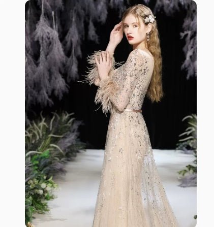 Robe de soirée incrustée de diamants et perles style coréen, longue, élégante - IVOIRART.COM